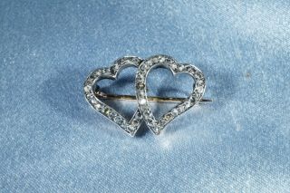 Antique Victorian French Rose Cut Diamonds 18k Gold Silver Heart Brooch