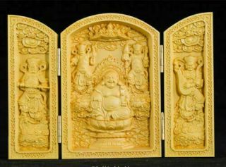 Chinese Handwork Carved Boxwood Buddha Statue China Dharma Statue Box