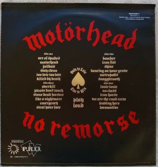 Motorhead No Remorse 1st Press Special Leather Edition vinyl LP 2
