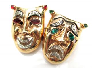 Vintage Coro Craft Sterling Silver Comedy Tragedy Mask Duette Pin Brooch 1950s
