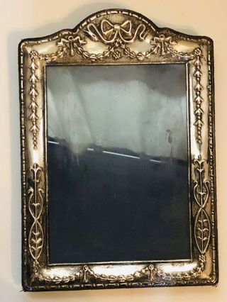 Vintage Sterling Silver Repousse Photo Picture Frame With Swags & Bow