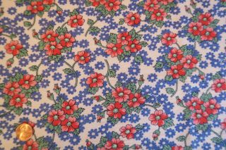 One Vintage Feedsack Blue W/ Pink Flowers Full 39x41 Pristine Great