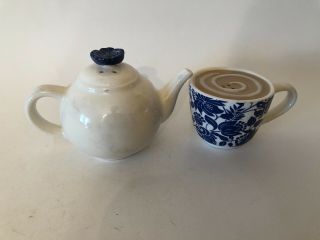 Blue And White Teapot And Tea Cup Salt & Pepper Shakers