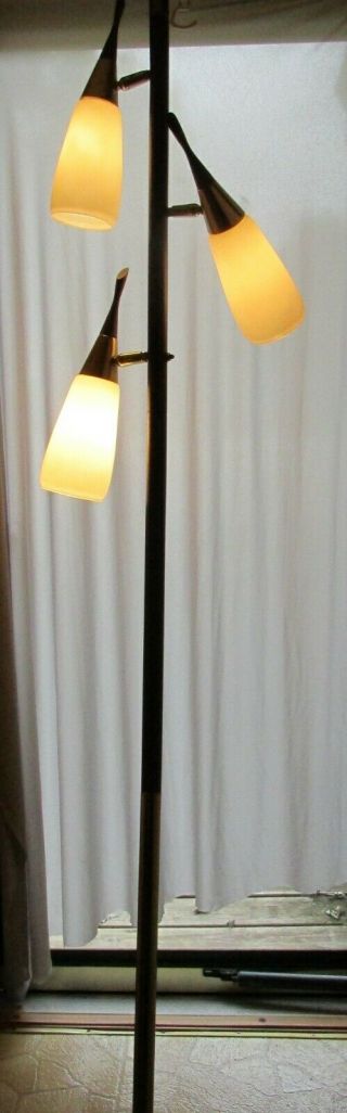 Mid Century Modern Tension Pole Lamp Frosted White Glass Pivoting Shades
