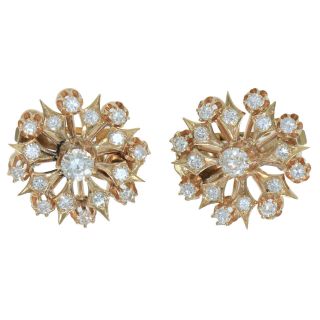 2.  80ctw Starburst Diamond Cluster Clip On Earrings Solid 14k Yellow Gold