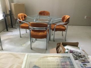 Mid Century Modern Chrome And Glass Table With 4 Chairs