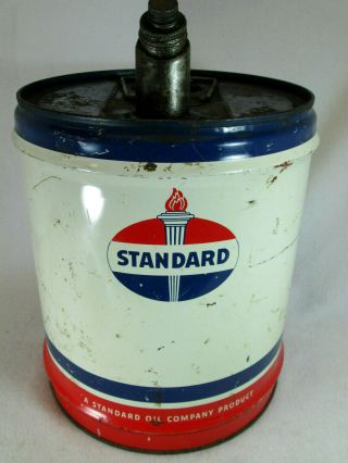 Vintage Standard Oil Empty 5 Gallon Metal Motor Oil Can
