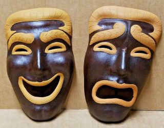 Theater Masks Joy And Crying Ornaments Ceramic Folk Art Handmade In Peru