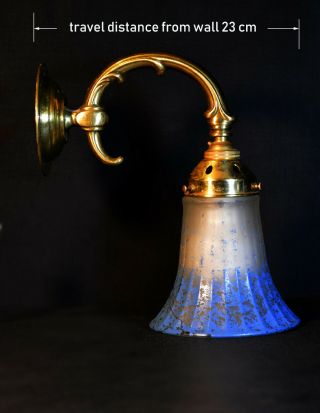 Brtass Vintage Antique Wall Light Sconce Handmade French Pigmented Glass Shade