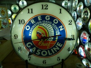 Restored Chief Gasoline Lighted Pam Advertising Clock Sign Gas & Oil Automobilia