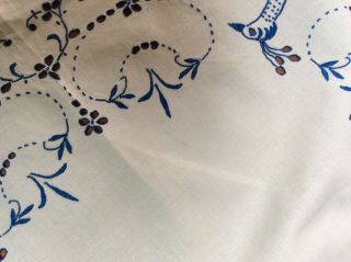 Vintage/Old Madeira tablecloth Blue Hand Embroidered birds & Cut Work Linen 3