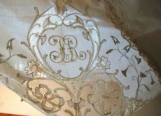 Antique Estate Gorgeous Appenzell Embroid/lace Top Sheet And Two Matching Shams