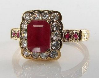 Divine 9k 9ct Gold Indian Ruby Diamond Art Deco Ins Cluster Ring Size