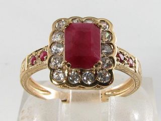 DIVINE 9K 9CT GOLD INDIAN RUBY DIAMOND ART DECO INS CLUSTER RING SIZE 2
