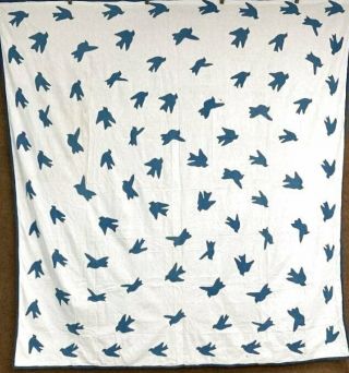 One For The Books C 1920s Blue Birds " Sky Ballet " Vintage Quilt Top Coverlet
