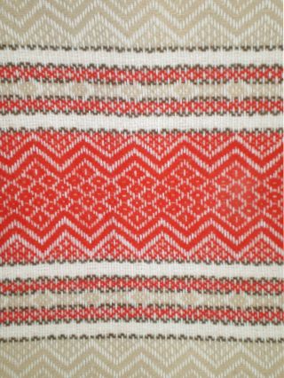 Faribo Usa Red & Tan Striped Fair Isle Weave Wool Throw Blanket