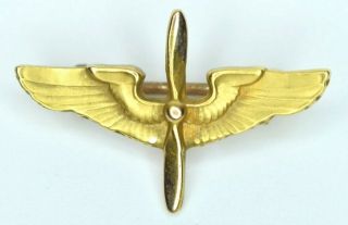 Wwii Solid 10k Gold Army Air Corps / Force Pilot Lapel Pin Wings Sweetheart