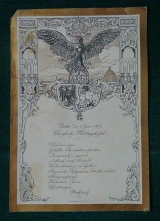 Antique Imperial German Kaiser Wilhelm Ii Hohenzollern Menu Berlin Royal Eagle