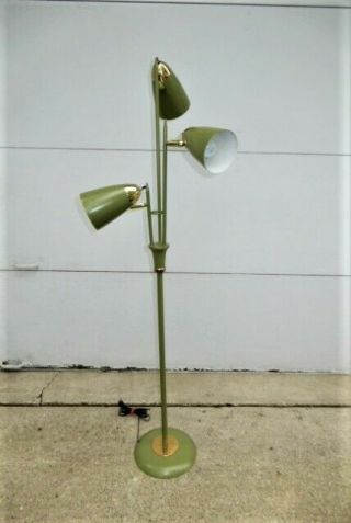Mid Century Modern Pole Floor Lamp Vintage Eames Era Retro Mcm Green Cone 3 Lamp