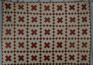 Antique Quilt Turkey Red White Hand Stitched 76x89 Early 1850 Vg