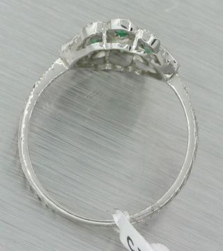 Vintage Estate Art Deco Style 18k Solid White Gold 1.  97ctw Diamond Emerald Ring 2