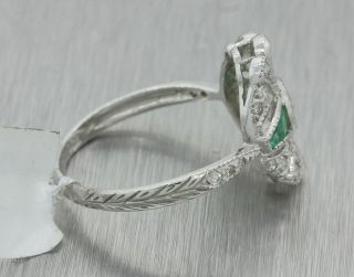 Vintage Estate Art Deco Style 18k Solid White Gold 1.  97ctw Diamond Emerald Ring 3