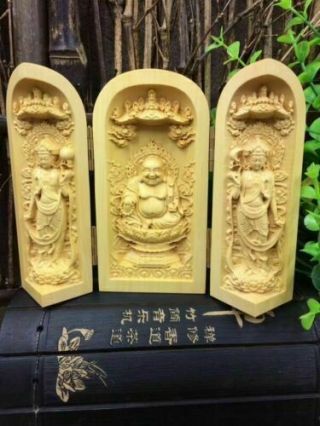 Chinese Handwork Carved Boxwood Buddha Statue China Buddhist Culture Boxes