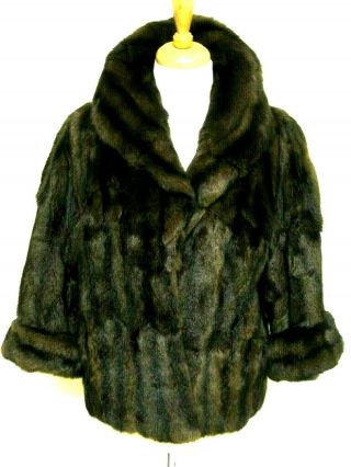 Vintage Mink Fur Jacket Coat Big Collar Turn Back Cuffs Brown Black Small Medium