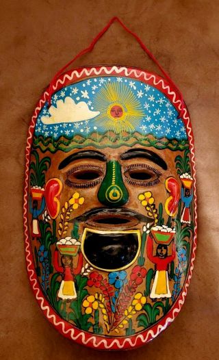 Vintage Hand Painted Pottery Mask/wall Hanging With Gorgeous Vibrant Colors