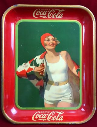 Authentic 1930 Bather Girl Coca - Cola Serving Tray Coke Tray