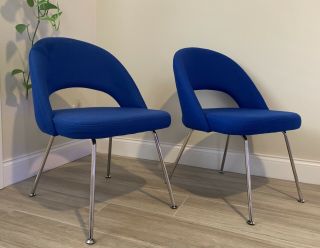 Eero Saarinen - Knoll Style Executive Armless Chairs (2) Tubular Legs/royal Blue