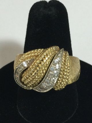 Magnificent Oversized 18k Gold Vintage Ring With Diamonds Size 9.  5