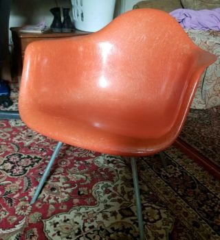 Mid - Century Herman Miller Eames Orange Fiberglass Arm Chair H Base