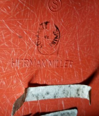 MID - CENTURY HERMAN MILLER EAMES ORANGE FIBERGLASS ARM CHAIR H BASE 3