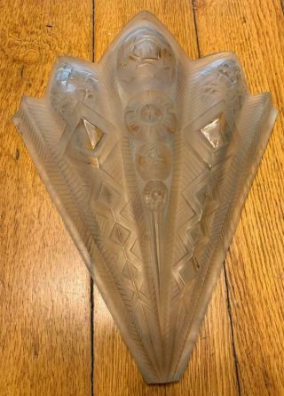 Art Deco Jean Noverdy France Frosted Floral Glass Chandelier Shade Sconce