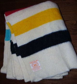 Vintage Hudson Bay 4 Point Striped Blanket 100 Wool 84 X 72
