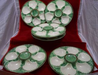 Vintage French Majolica Oyster Plates Set Of Six Longchamps
