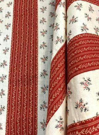 Christmas Red C 1890 - 1900 " Ivy Berries " Quilt Top Antique Stripes