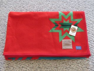 Beaver State Pendleton Red Green Sioux Star 64 X 80 Twin Size Wool Blanket