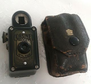Antique Vintage Coronet Midget Subminiature Camera Black Bakelite W Leather Case