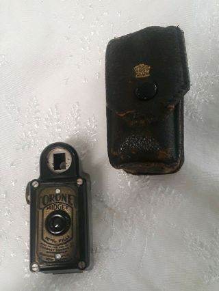 Antique Vintage Coronet MIDGET Subminiature Camera Black Bakelite w Leather Case 2