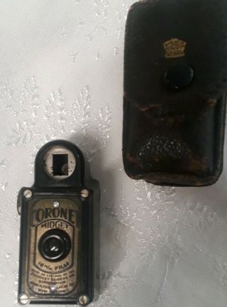Antique Vintage Coronet MIDGET Subminiature Camera Black Bakelite w Leather Case 3