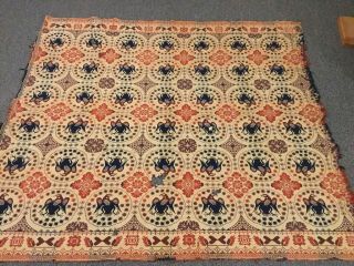 Antique 1820s Eagle Jacquard Coverlet 6x7 Feet Very Worn