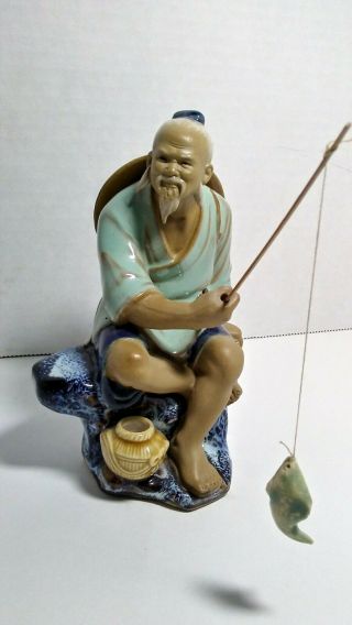 Vintage Shiwan Artistic Ceramic Factory Mudman Chinese Fisherman Figurine
