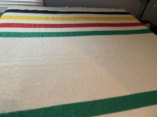 Hudson Bay 6 Point Queen Size Multi Stripe Wool Blanket 93 " Wide X 102 " Long