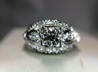 Vintage Art Deco Platinum Old European Diamond Engagement Ring 3/4 Ct
