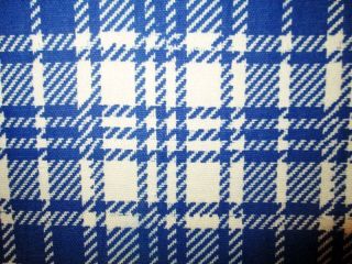 Vintage Fabric Cotton Houndstooth Royal Blue White Plaid Medium Weight 45x144