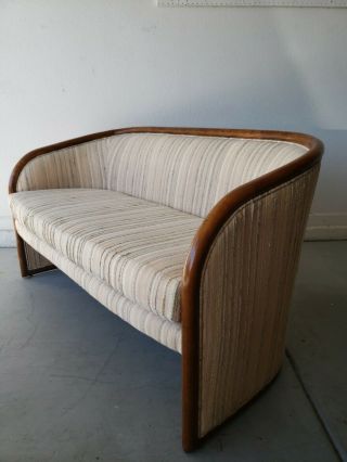 Mid Century Milo Baughman Style Bernhardt Wood Trim Parlor Settee Loveseat Sofa
