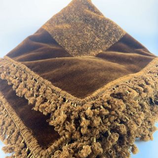 Chenille Velvet Antique Vintage Tablecloth /Throw Brown Rust Colour 5ft Square 2