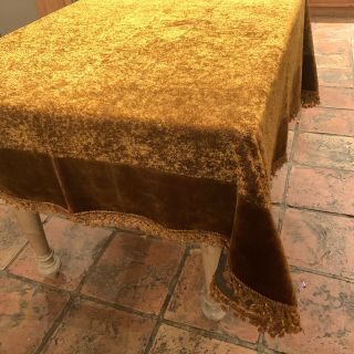 Chenille Velvet Antique Vintage Tablecloth /Throw Brown Rust Colour 5ft Square 3